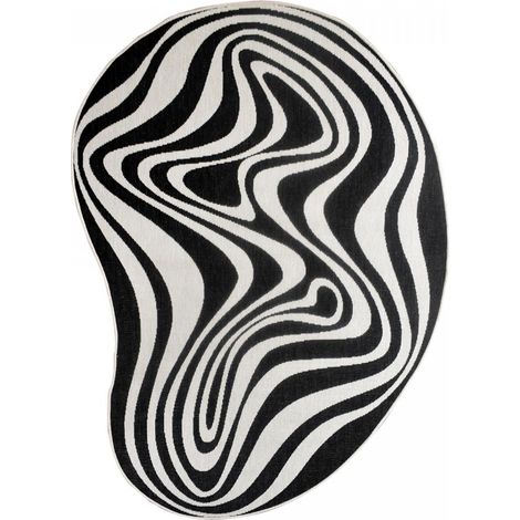 Tapis rond d'extérieur, kilim reversible LYN2 W REVERSIBLE 160x230 noir et blanc (1/5)