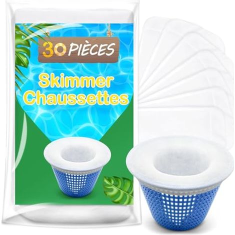 Chaussette Skimmer Piscine 30 Pièce, Réutilisable Chaussette Filtre Piscine, Prefiltre Skimmer Nylon Élastique avec Maillage Ultra-Fin, Chaussettes d'écumeur de Piscine pour les Débris et la Saleté (1/5)