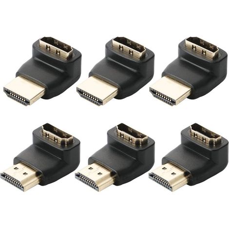Pack of 6 Right Angle HDTV Connectors, 90 Degree and 270 Degree Male to Female HDTV Adapters, High Speed HDTV Right Angle Adapter, 90 Degree and 270 Degree HDTV Cable, Black (1/5)
