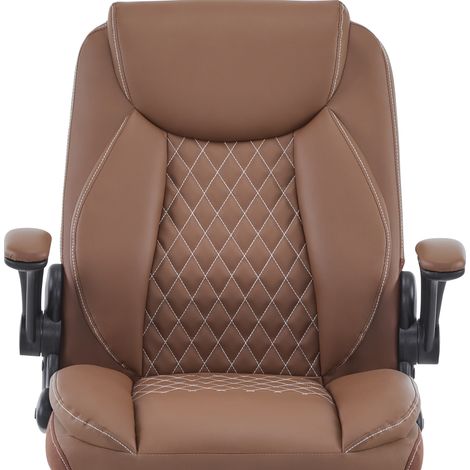 Silla de oficina ergonómica de piel marrón con soporte lumbar y reposabrazos abatibles MODENUIT (1/5)