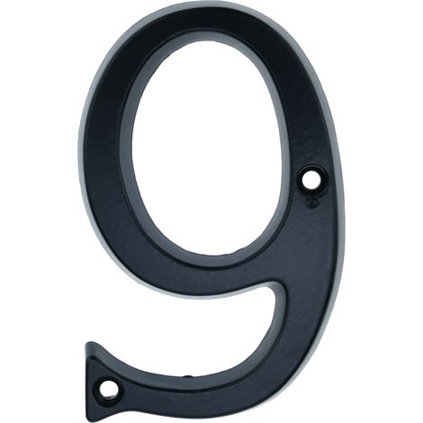 Numéro 9 en métal noir 95mm – Résistant aux intempéries – Fixation par vis – Pour surfaces lisses et légèrement rugueuses – Primematik (1/5)