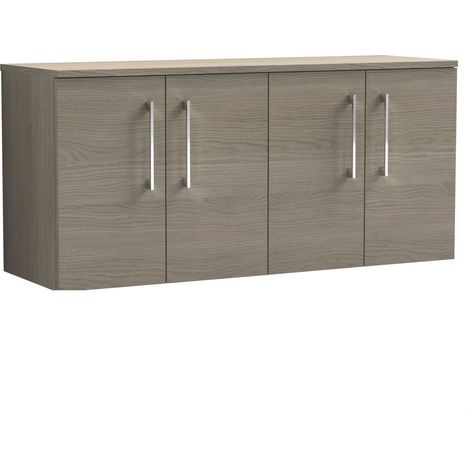 Balterley Bramshall Modern Bathroom 1200mm Wall Hung 4-Door Vanity Unit with Worktop, Soft Close Doors, Solace Oak