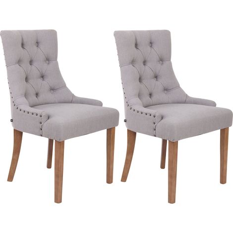 Juego de 2 sillas de comedor con botones decorativos asiento de tela gris 100001524 (1/5)