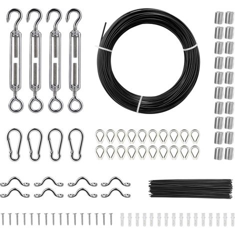 1 Kit Câble Acier Inoxydable 50m Diamètre 1,59mm Revêtement PVC 189 Accessoires Pour Guirlandes Corde À Linge (1/5)