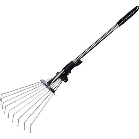Laubrechen verstellbar mit Stiel 70cm Fächerbesen Laubbesen Metall Laubrechen mit Handschuhen Gartenrechen Gartenharke Laubventilator Rasenrechen zum Reinigen von Pflanzen Rasen und Hof FLITI (1/4)