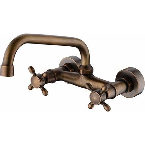 Grifo mezclador de cocina de alta gama, grifo mural retro europeo para lavabo (Color: Bronce) (1/5)