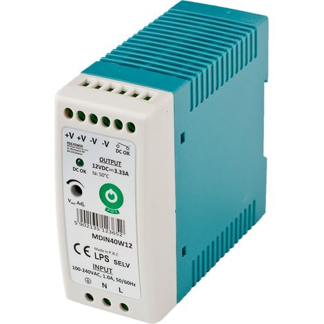 MDIN40W12: Alimentatore slim per guida DIN 12V/3.33A, custodia in plastica