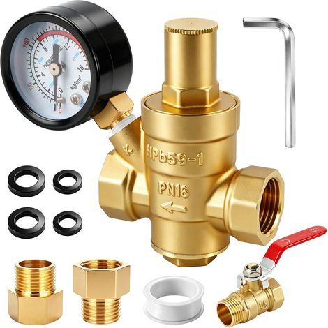 Water Pressure Reducer DN15 1/2" with Brass Pressure Gauge and Accessories (1/5)