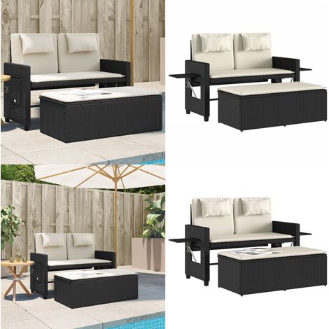 Banc inclinable de jardin avec coussins noir résine tressée - Banc De Jardin - Chaise Longue - Canapé-lit - Mobilier De Jardin - Résine Tressée - Home & Living