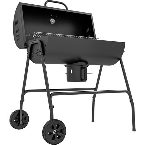 Parrilla de Carbón de Metal Barbacoa Ahumador con Tapa Termómetro Ruedas Bandeja de Carbón Ajustable Asa Carro de Parrilla Móvil Parrilla de Carbón Parrilla de Carbón para Barbacoa Camping Patio 95 x