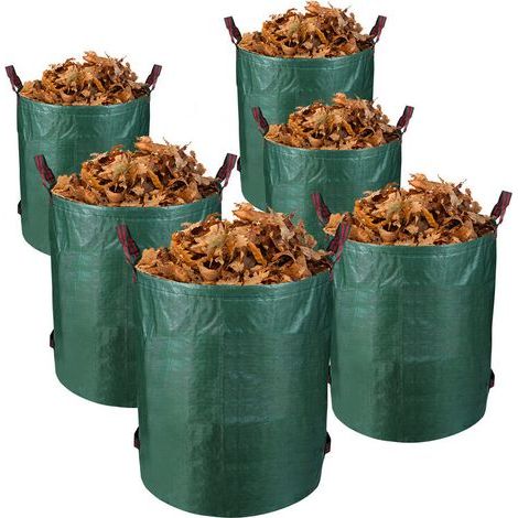 6X Sac de jardin Gazon Récipient Sac à feuilles XXL Sac pour déchets verts 272L Poubelle - Vert (1/5)