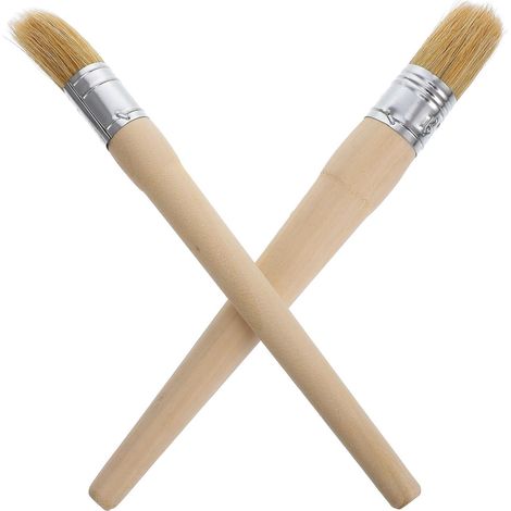 2pcs Brosse à Cire Professionnelle Ronde Manche Long en Bois Beige, Précision et Poignée Ergonomique pour Restauration de Meubles et Décoration Intérieure (1/5)