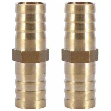 (16 mm, 2 Stück) Zweiwege-Rohrverbinder aus Messing mit Widerhaken, gerade Ausführung, passend für 6/8/10/12/14 mm