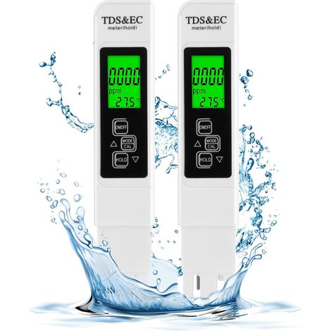 Testeur de qualité d'eau en 2 parties, testeur numérique LCD 3 en 1 avec rétroéclairage, testeur TDS/EC pour eau potable, piscine, aquarium, bassin, étang (1/5)