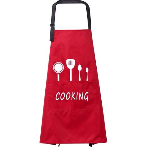 Tablier De Cuisine - PVC Imperméable - 72 x 68 cm - Pour Grill Et Cuisson - Noir Blanc Rouge Brun - Réglable Avec Cordons - 1 Pièce (1/5)