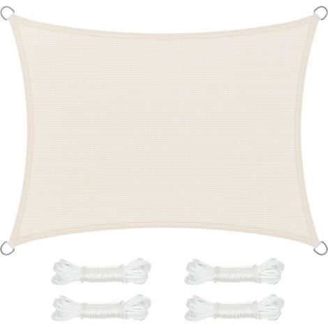 Voile d’Ombrage 3 x 4 m, Protection Solaire en Tissu HDPE, Respirant, Perméable à l’Eau, pour Terrasse, Jardin, Balcon, Camping, Rectangulaire, Concave, Cordes de 2 m, Beige GSS34IVV1 (1/6)