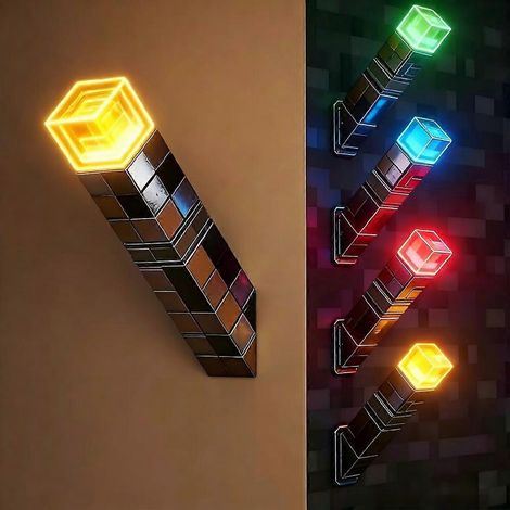 Pixel-LED-Nachtlicht-Taschenlampe, 4-farbig, wiederaufladbar, sowohl als Hand- als auch zur Wandmontage geeignet, Retro-Würfeldesign für stimmungsvolle Raumbeleuchtung (1/2)