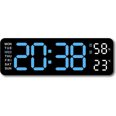 1 Horloge numérique murale, LED grande taille, luminosité réglable sur 10 niveaux, affichage heure/date/température/alarms, usage intérieur (1/4)