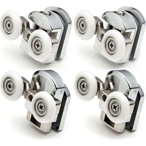 Lot de 4 Roulettes Doubles - pour Porte de Douche Coulissante, À 2 Roues de 23 mm de Diamètre en Alliage de Zinc Salle de Bain (1/4)