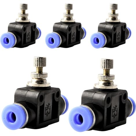 5 pièces Vanne de régulation, Raccord Push to Connect, 4 mm, Plastique et cuivre, Pour système pneumatique (1/5)