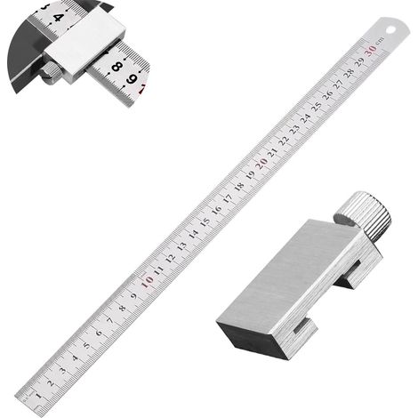Règle de Butée en Acier Inoxydable, 30 cm Règle de Butée avec Butée en Métal Outil de Traçage, Trusquin de Traçage, Reglet, Outil de Mesure, pour Le Travail du Bois, le Bricolage, l'artisanat (1/5)