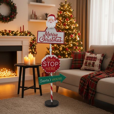Insegna natalizia in metallo con viso Babbo Natale decorazione natalizia (1/3)