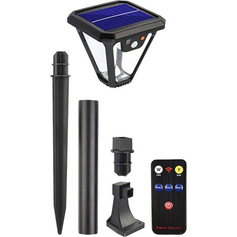 Lampes solaires de jardin avec télécommande, 2 modes d'installation, applique murale, lampes solaires étanches pour jardin, terrasse, sol et pelouse. (1/5)