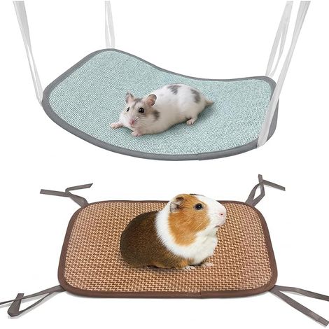 Hanging Hammock for Small Animals in Braided Straw, Cooling Carrycot Bed for Guinea Pig, Rat, Ferret Hamster, Cage Accessory 20 x 30 cm (Blue and Brown) (1/5)