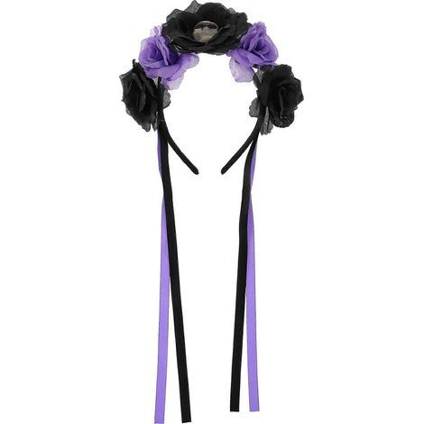 Totenkopf-Haarreif mit Blumenmuster für Halloween, Haarspange zum Tag der Toten, Braut-Haarschmuck – 20 x 19 cm – Lila (1/3)