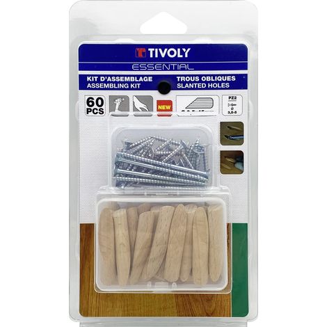 Tivoly 11110220008 Kit 60pcs "Assemblage invisible", consommable Vis et Tourillons angle 15 (1/2)