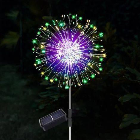 2 pcs lampes solaires jardin 120 LED feu d'artifice, 8 modes étanche IP65, lumière multicolore pour allée terrasse et décoration extérieure