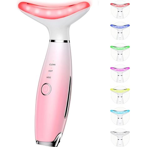 Appareil de Massage Visage et Cou Anti-Rides Luminothérapie 7 Couleurs Rose (1/5)