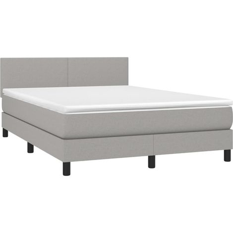 Estructura de cama LED con cabecero con somier colchón 140x200 cm tela gris claro TDL0208528