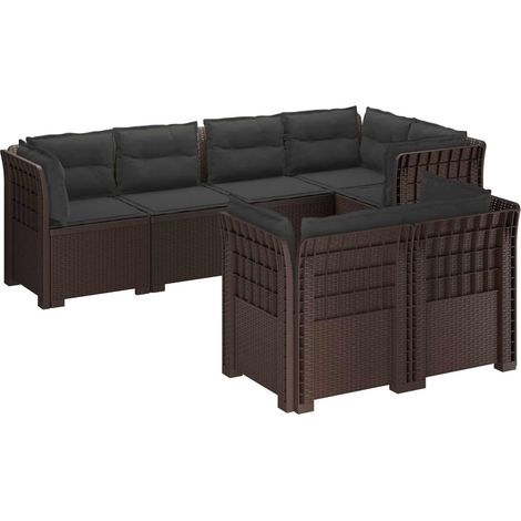 Salon de Jardin Modulaire 7 Places en Polypropylène Aspect Rotin Marron avec Coussins - PANGIVO (1/5)