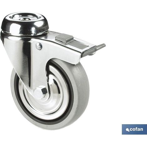 Rueda goma/gris pasante/freno Ø40x18mm
