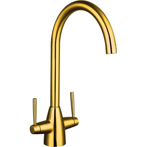 Nuie Nila Kitchen Sink Mixer Tap Dual Lever Handle - Brushed Gold (1/2)