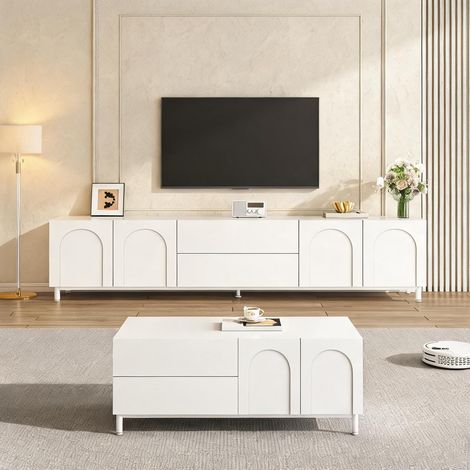 Ensemble meuble TV et table basse avec rangements blanc (1/5)