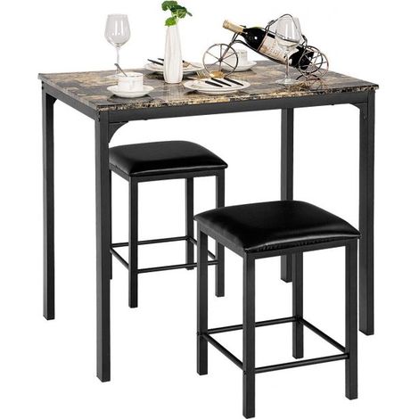 Counter-height Dining Table Set 3-Piece Bar Table Set w/1 Table & 2 Upholstered Bar Stools Brown (1/5)