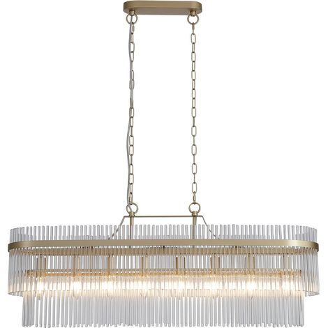Searchlight Lara Suspension ovale à 8 lumières, tiges en verre doré et transparent, 8 douilles E14 (1/5)