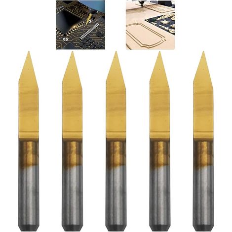 5 Pcs Fraise de Gravure CNC Router Bit, 30 Degrés 0.1 mm Pointe Carbure Bits, 3.175mm couteau enduit de titane CNC Routeur Outil Bit Set (1/4)