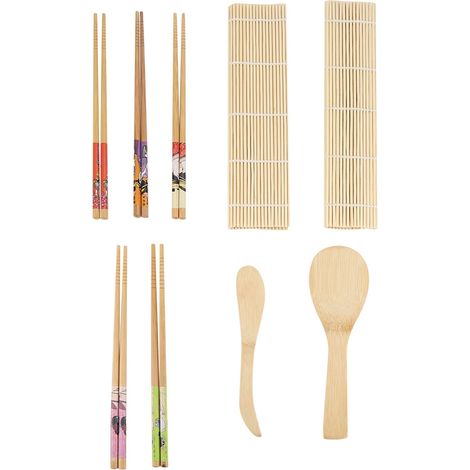 Kit Fabrication Sushi Bambou - Ensemble Rouleau Et Baguettes - Pour Maison Bureau Fête - 9 Pièces (1/5)