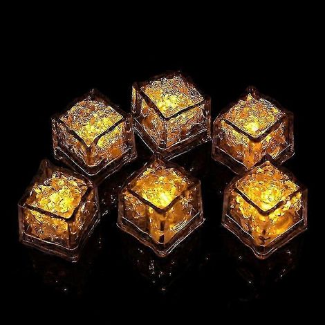 Lot de 12 glaçons lumineux LED réutilisables, compatibles avec les clubs, les bars et les fêtes, jaunes. (1/5)
