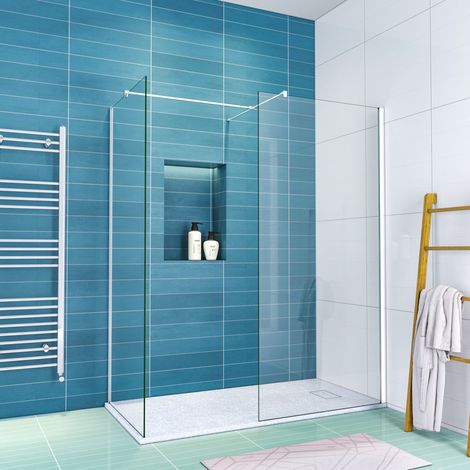 ELEGANT Walk in Shower Door 8mm Tempered Glass Shower Cabin with Side Panel Screen 760mm & 700mm + Shower Base Tray 1200x700mm + Free Waste Trap Cover (1/5)