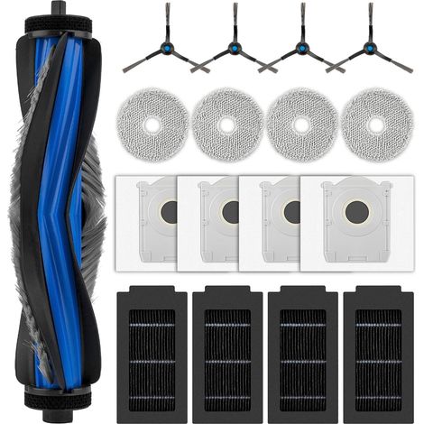Kit todo en uno T50 Pro de 17 piezas para Ecovacs Deebot T50: cepillo giratorio omnidireccional T50 Pro, 4 cepillos laterales, 4 bolsas, 4 filtros y 4 mopas. (1/4)
