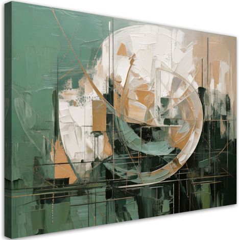 Tableau déco Abstraction ronde verte dorée et beige 100x70 (1/5)