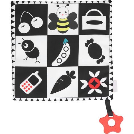 Couverture de sécurité apaisante pour bébé, couverture carrée en peluche avec anneau de dentition et clochette pour tout-petit Bee (1/5)