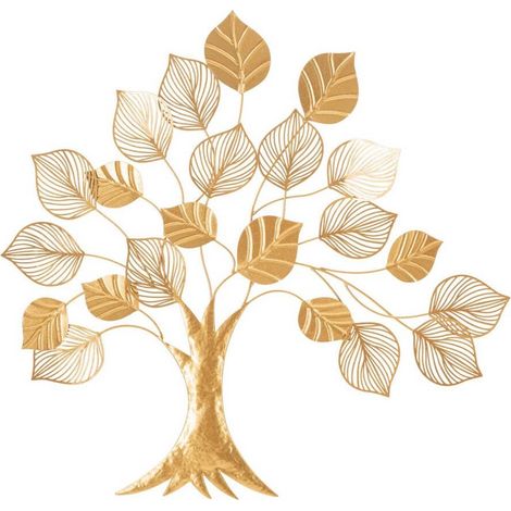 Pannello decorativo albero con foglie in ferro color oro per decorazioni ambienti (1/5)