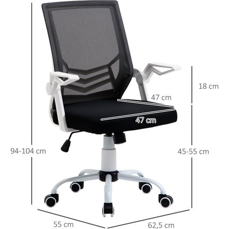 Vinsetto Ergonomischer Bürostuhl, Netzgewebestuhl mit verstellbarer Höhe, hochklappbaren Armlehnen und atmungsaktiver Lendenwirbelstütze für Jugendliche und Erwachsene, 62,5 x 55 x 94–104 cm, Schwarz (1/5)