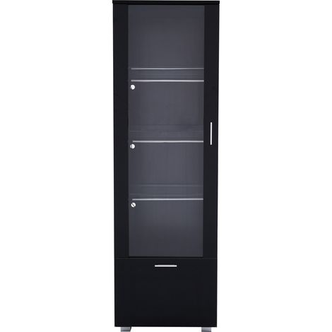 Vitrine noire laquée avec portes en acrylique, étagères en verre trempé et éclairage LED contrôlé par télécommande (1/5)
