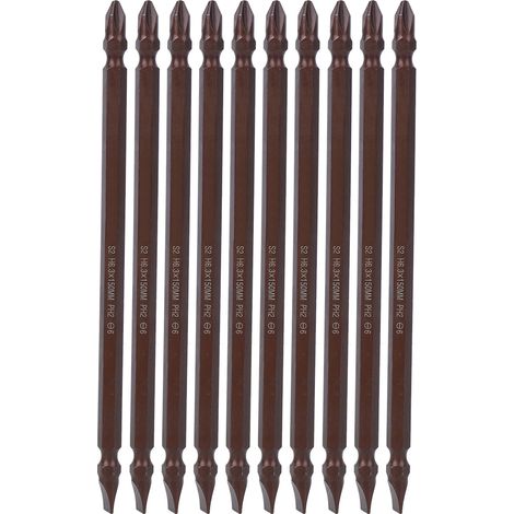 10 embouts magnétiques double extrémité H6.3 pour tournevis, forme croisée et fendue, lot d'outils longue longueur (H6.3 x 150mm PH2 / SL6) (1/5)